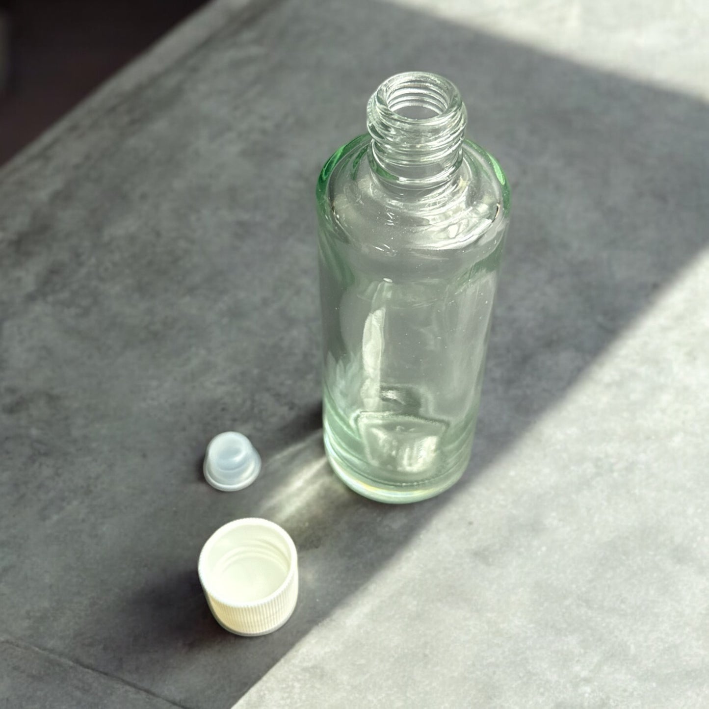 85ml Transparent Glass Bottle with White Cap + Stopper - Botol Kaca Untuk Minyak
